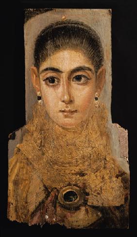 Portrait of a woman wearing a gold pectoral, tomb decoration, from Fayum, 120-130 AD (encaustic wax 1606