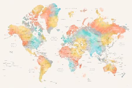 Aquarell-Weltkarte mit Ländern,Fifi