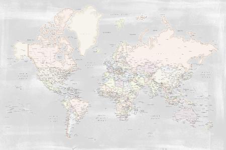 Detaillierte Weltkarte mit Städten,Maeli-Pastelle