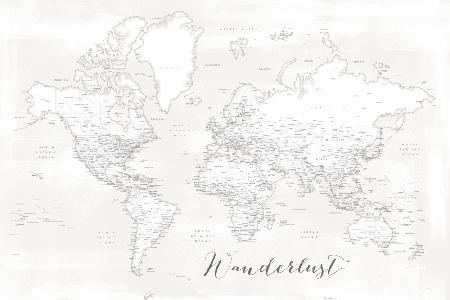 Fernweh,detaillierte Weltkarte mit Städten,Maeli weiß