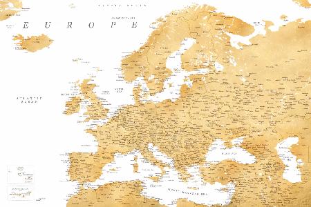 Goldene detaillierte Karte von Europa