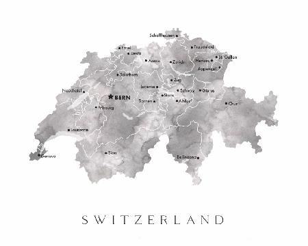 Graue Aquarellkarte der Schweiz