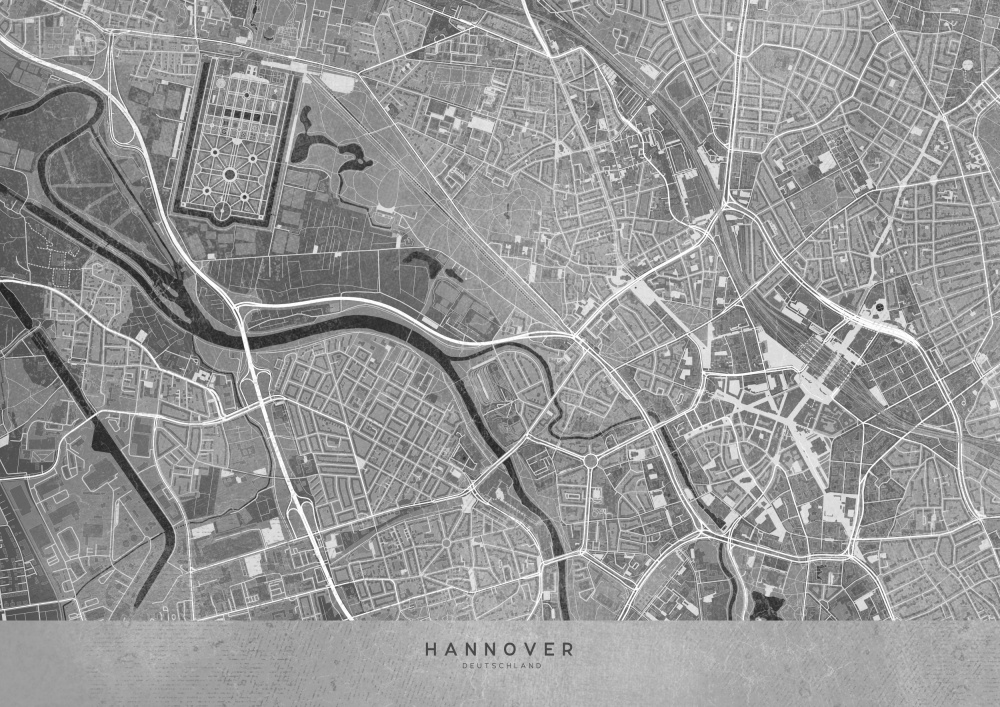 Graue Vintage-Karte der Innenstadt von Hannover von Rosana Laiz Blursbyai