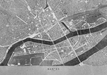 Graue Vintage-Karte der Innenstadt von Nantes in Frankreich