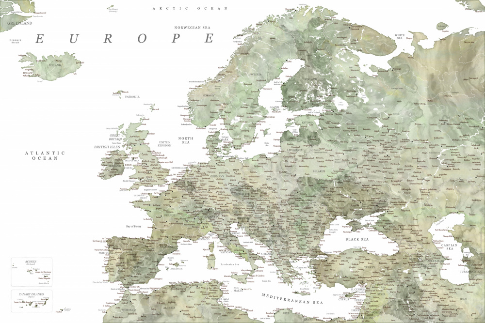 Grüne detaillierte Karte von Europa von Rosana Laiz Blursbyai