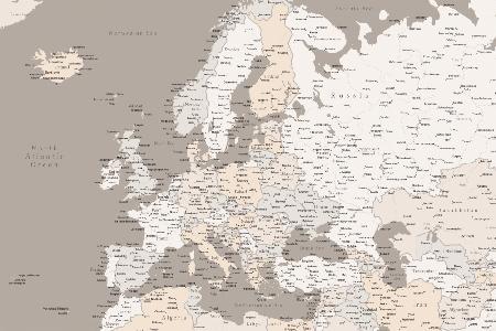 Hochdetaillierte Europakarte in Neutraltönen