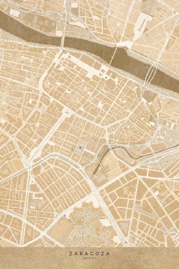 Karte der Innenstadt von Saragossa (Spanien) im Sepia-Vintage-Stil