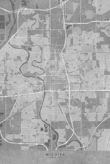 Karte von Wichita (Kansas,USA) im grauen Vintage-Stil