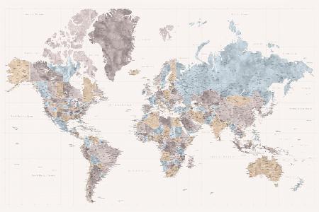 Mahler sehr detaillierte Weltkarte mit Städten