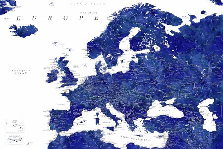 Marineblaue detaillierte Karte von Europa