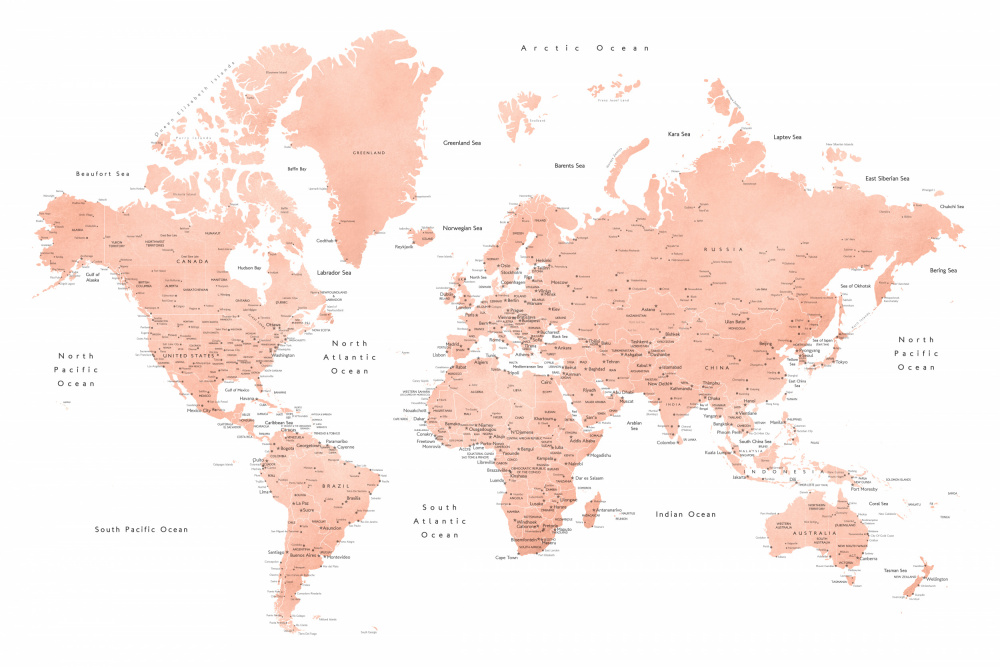 Roségoldene Weltkarte mit Städten,Hadi von Rosana Laiz Blursbyai