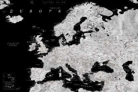 Schwarz-graue detaillierte Karte von Europa