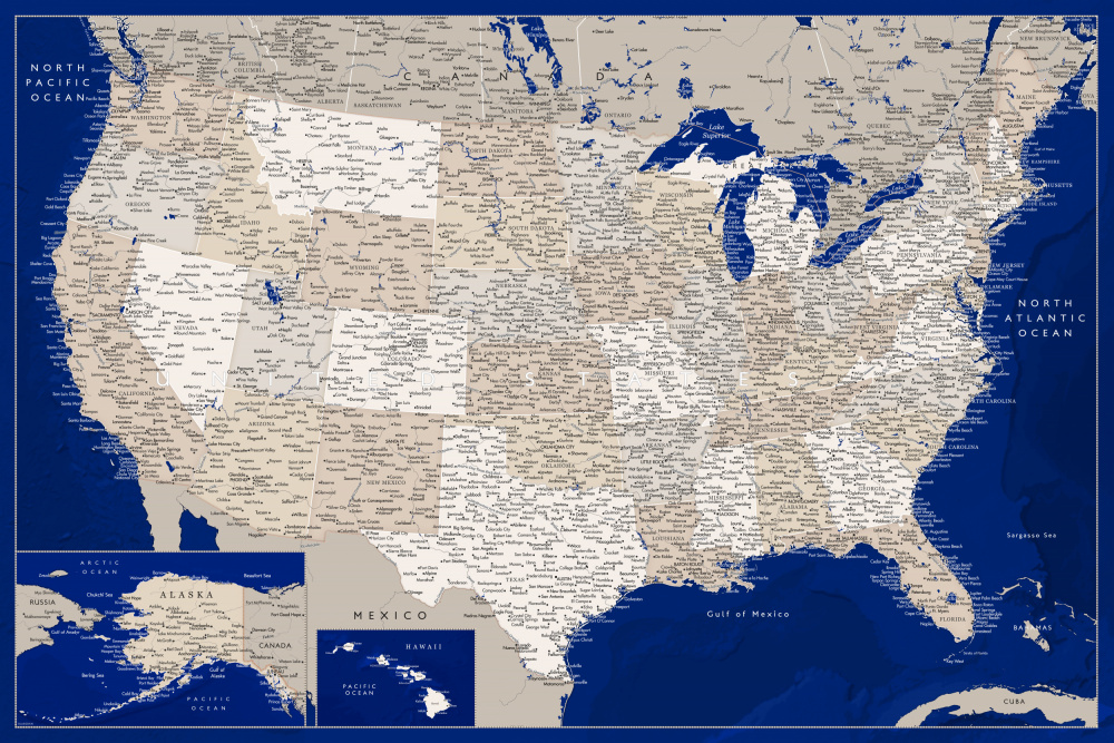 Sehr detaillierte Karte der Vereinigten Staaten,Kameryn von Rosana Laiz Blursbyai