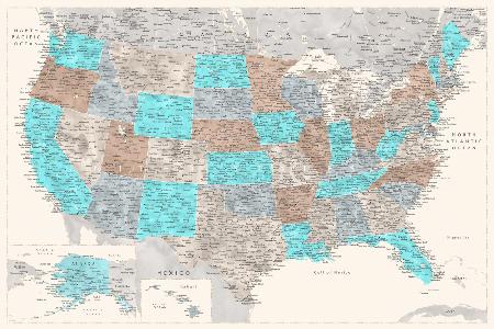 Sehr detaillierte Karte der Vereinigten Staaten,Romy
