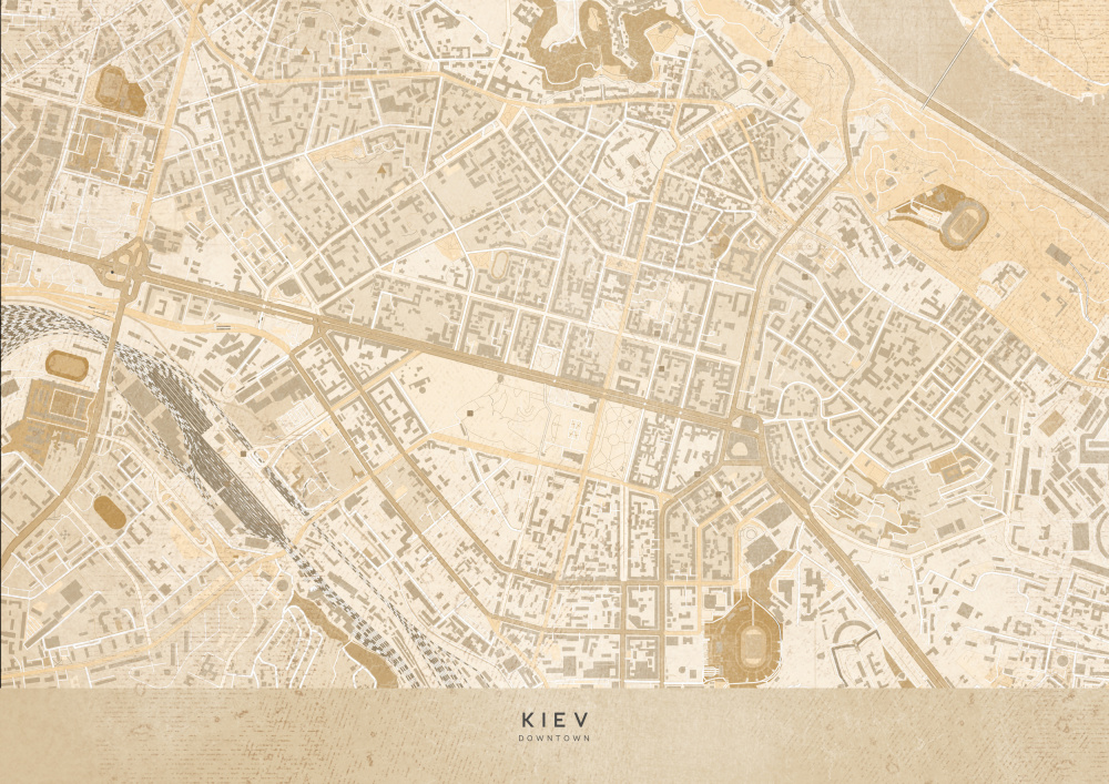 Sepia-Karte der Innenstadt von Kiew (Vorkriegszeit) von Rosana Laiz Blursbyai