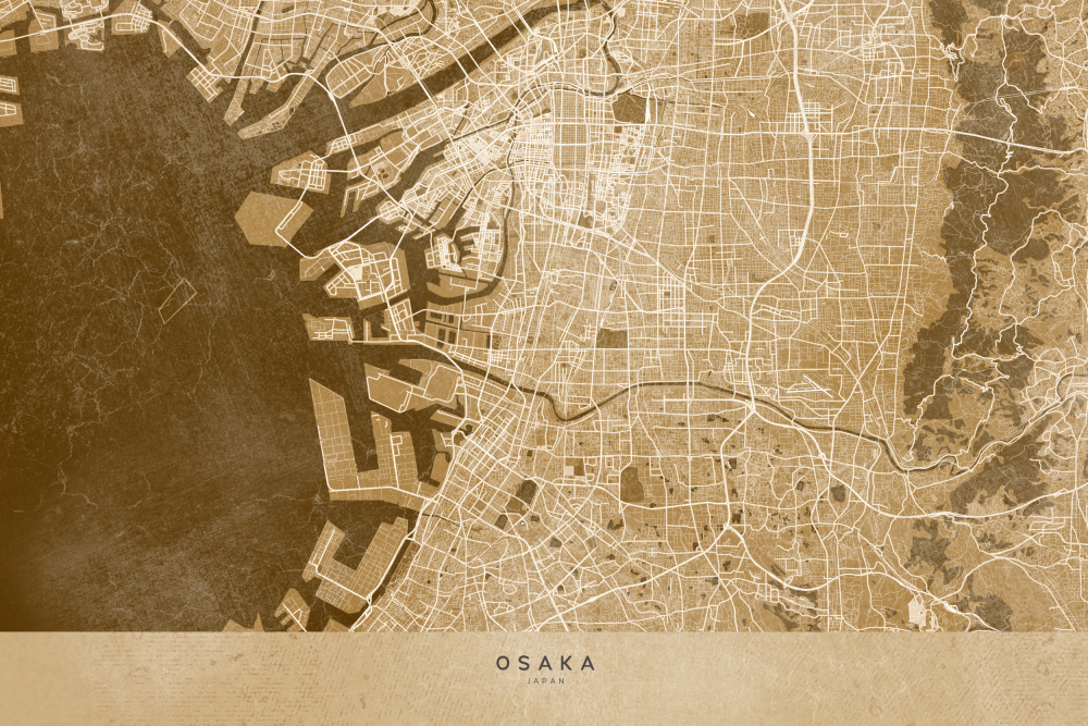 Sepia-Karte von Osaka von Rosana Laiz Blursbyai