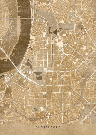 Sepia-Vintage-Karte der Düsseldorfer Innenstadt
