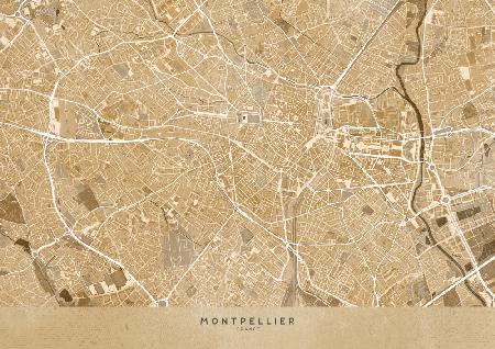 Sepia-Vintage-Karte von Montpellier,Frankreich