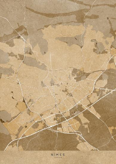 Sepia-Vintage-Karte von Nîmes,Frankreich