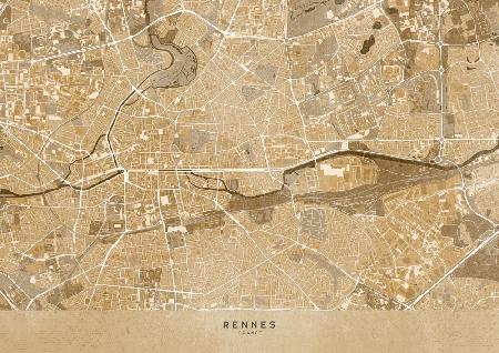 Sepia-Vintage-Karte von Rennes,Frankreich