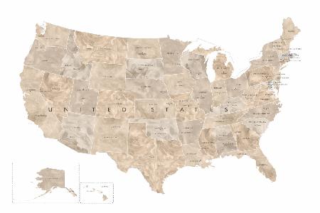 Taupe-Aquarell-US-Karte