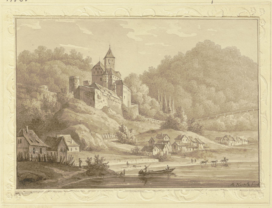 Burg auf einem Hügel an einem Fluss von Rudolf Kuntz