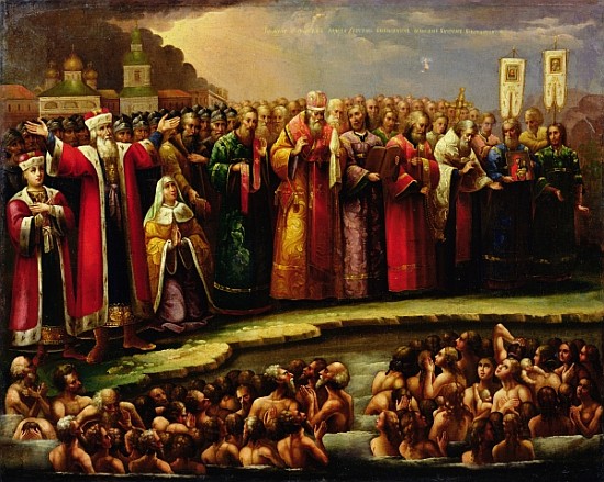 The Baptism of the Murom people by Yaroslav of Murom in 1097 von Russian School