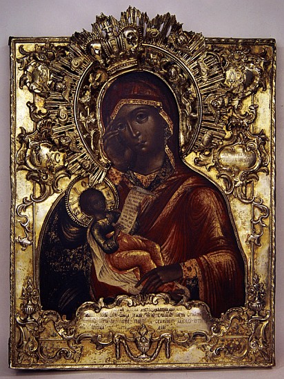 Virgin and Child (oil on panel with gold frame) von Russian School