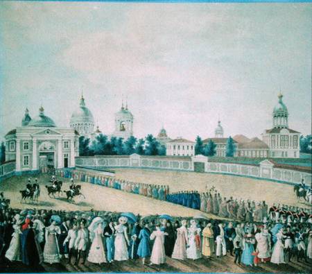 The Visit of Alexander I (1777-1825) to the Alexander Nevsky Monastery von Russian School