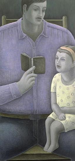 Man reading to Girl, 2003 (oil on canvas) 
