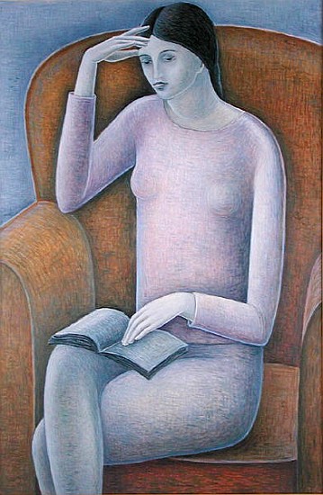 Woman Reading, 2003 (oil on wood)  von Ruth  Addinall