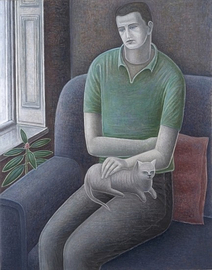 Young Man with Cat, 2008 (oil on canvas)  von Ruth  Addinall
