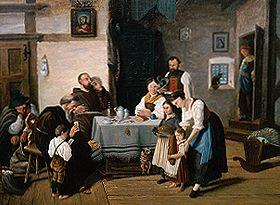 Mahlzeit in einer Tiroler Bauernstube 1869