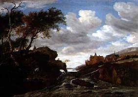 Rocky Landscape with a Waterfall 1665