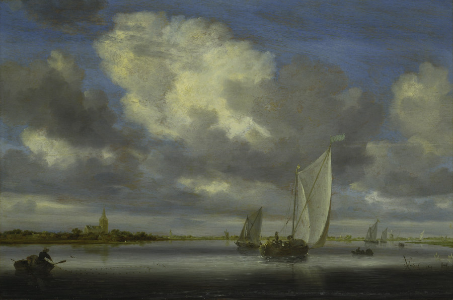 Fischer- und Segelboote unter weitem Himmel von Salomon van Ruysdael
