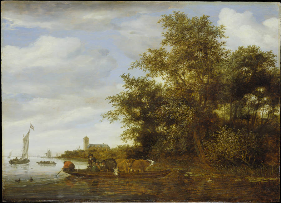 Flusslandschaft mit einer Fähre von Salomon van Ruysdael