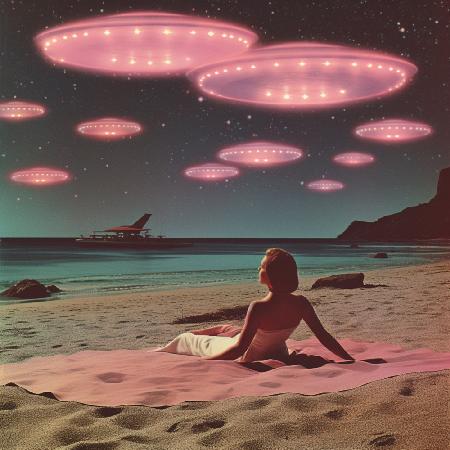 Alien Beach bei Nacht Collage Art