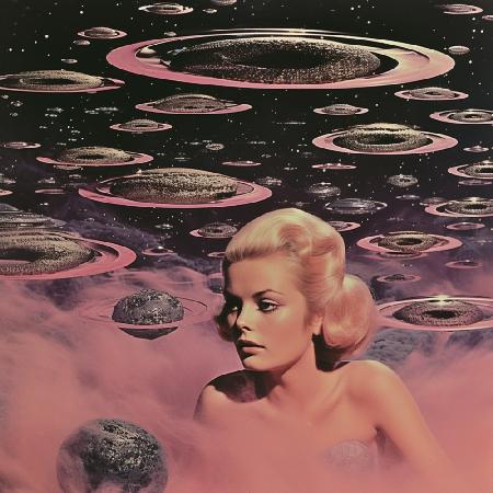 Rosa Space Babe Collage-Kunst
