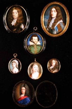 James, Duke of York, 1661, by Samuel Cooper, together with various other miniature portraits: Gibson