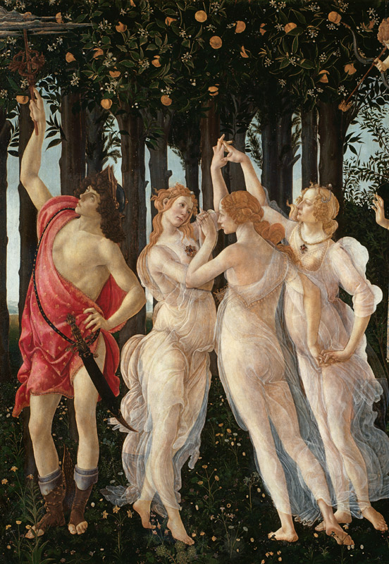 Primavera: Detail of the Three Graces and Mercury von Sandro Botticelli