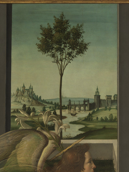 Botticelli, Verkündigung, Flusslandsch.. von Sandro Botticelli