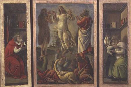 Triptych showing the Transfiguration, Jesus Appearing to his Disciples with SS. Jerome and Augustine von Sandro Botticelli