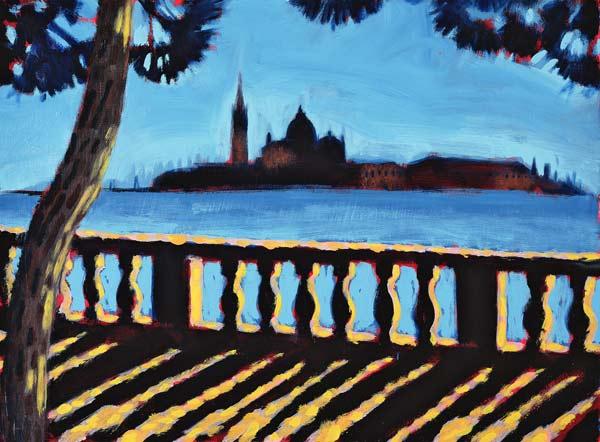 Towards Giudecca, Venice (oil on card) 