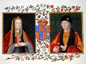 Double portrait of Elizabeth of York (1465-1503) and Henry VII (1457-1509) holding the white rose of published