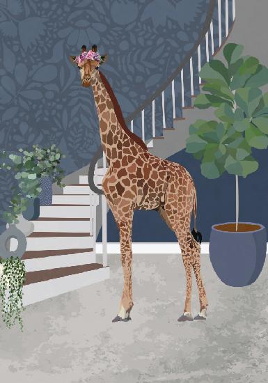 Giraffe an der Treppe