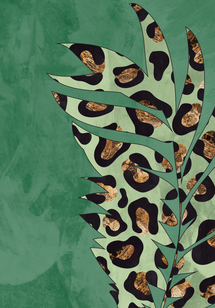Grünes Palmblatt mit Leopardenmuster von Sarah Manovski