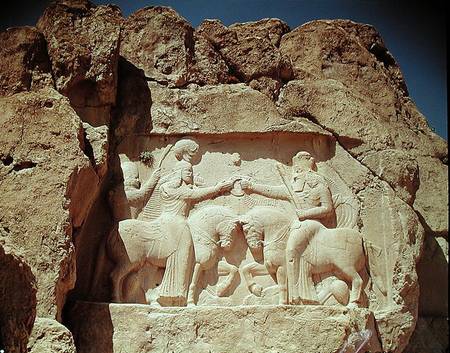 Relief depicting the investiture of King Ardashir I (c.210-241) founder of the Sassanian empire in a von Sasanian