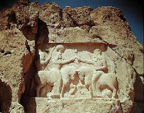 Relief depicting the investiture of King Ardashir I (c.210-241) founder of the Sassanian empire in a
