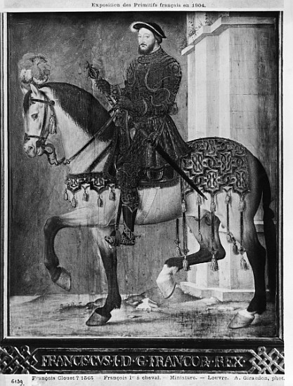 Equestrian portrait of King Francis I of France (w/c on vellum) von (school of) Jean Clouet