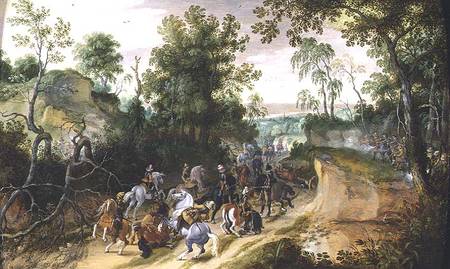 A Cavalry Column Ambushed on a Woodland path von Sebastian Vrancx